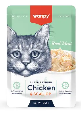 Wanpy Cat влажный корм для кошек из курицы и гребешка (пауч)