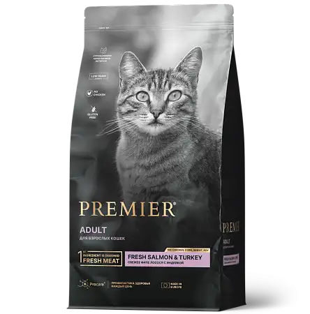 Купить premier сухой корм для взрослых кошек с индейкой и лососем
