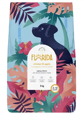 FLORIDA сухой корм для щенков средних пород с курицей и яблоком