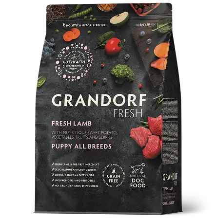 Купить grandorf fresh сухой беззерновой корм для щенков с живыми пробиотиками, ягненок с бататом (puppy)